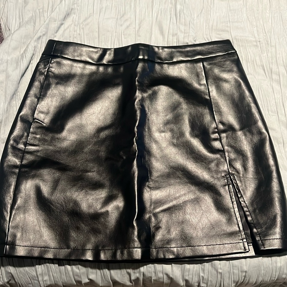 Black Leather Skirt with Slit